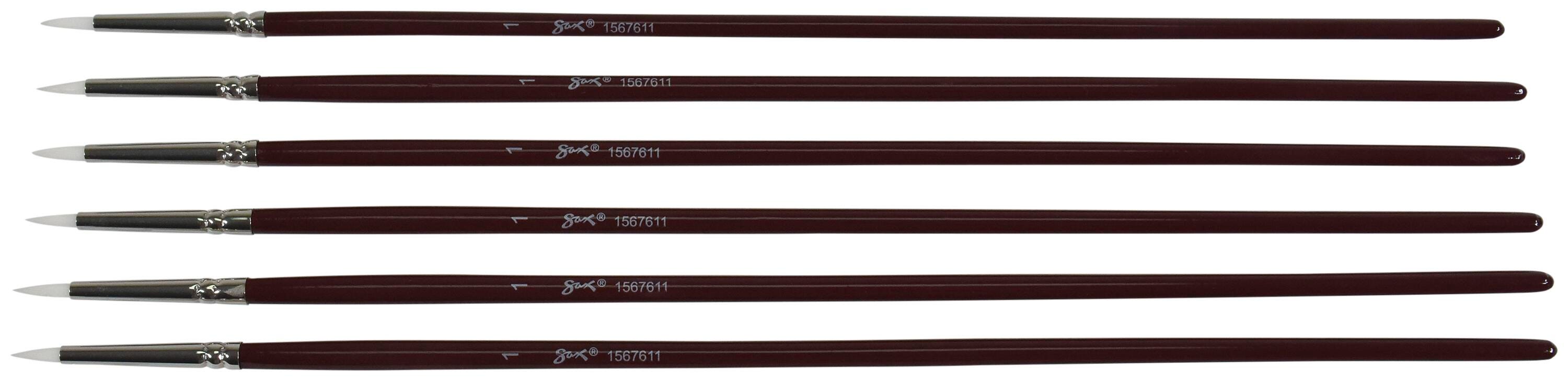 Sax Optimum White Synthetic Taklon Paint Brushes Long, Round, Size 1, Set of 6 1567611